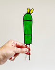 Stained Glass Plant Stake | Nopales Cactus with Yellow or Red Orange Prickly Pear.