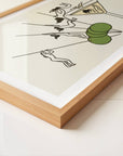 Framed artwork with abstract design on a white surface