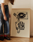 This piece of art celebrates the perfect night in. This unframed art print is a charming illustration of the ultimate combination: wine and vinyl. With its scribbley line texture, it has a wonderfully relaxed feel and modern aesthetic that’s a perfect addition to a living room, bar cart, or cozy reading nook. Perfect for wine lovers and foodies.