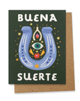 Ana Peake presents Spanish Greeting Cards to convey good luck! Sized A2, these cards are crafted from uncoated paper and feature a blank interior for personalized messages. Each card comes complete with a Kraft Brown Envelope and Plastic Sleeve for protection. Made in the U.S.A., these cards embody quality and cultural expression, making them perfect for various occasions.