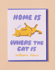 Card with a cat illustration and text on a beige background