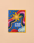 Colorful card with star and cloud design on a beige background