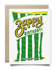 Zest up your birthday wishes with this Zappy Birthday greeting card! Made in Houston, Texas, this card features a bag of Zapp's Chips in the flavor Cajun Dill Gator-Tators with the phrase "Zappy Birthday!" Blank inside, perfect for adding your own unique touch. Created by real hands in Houston, Texas.