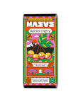 Colorful packaging of a Rainier Cherry dark chocolate truffle bar by MAEVE on a white background