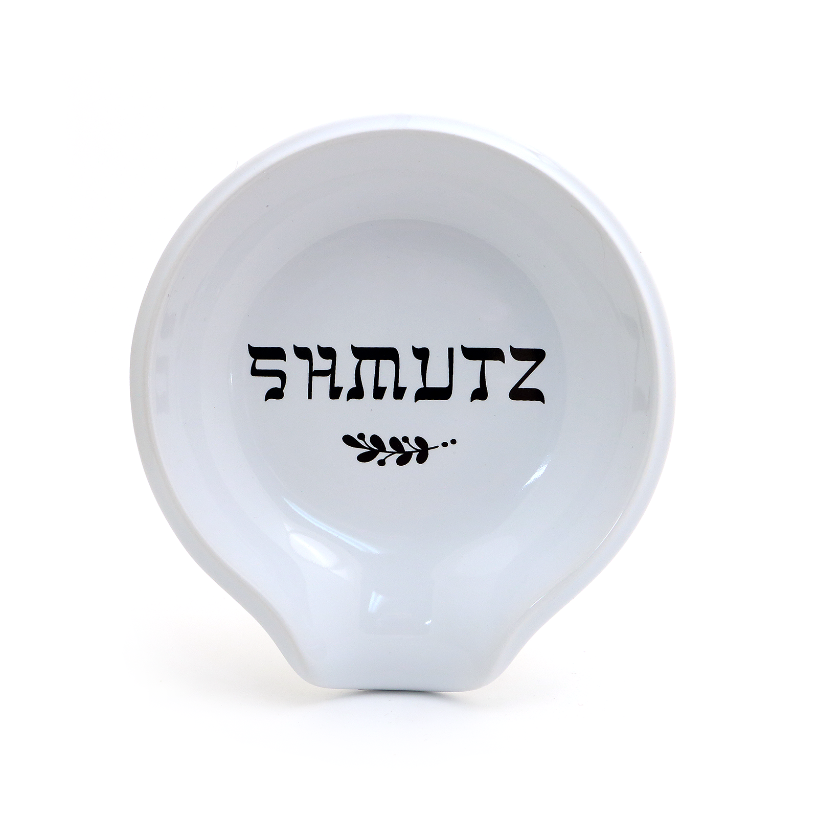 White bowl with 'Shmatz' text on a white background