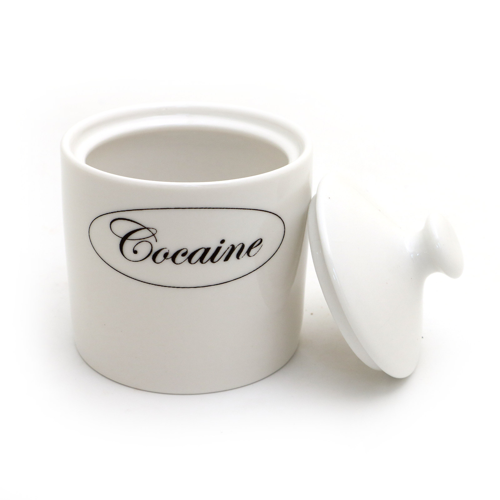 White container with 'Cocaine' label on a white background