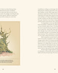 Open spread with text and a watercolor illustration of an old tree trunk