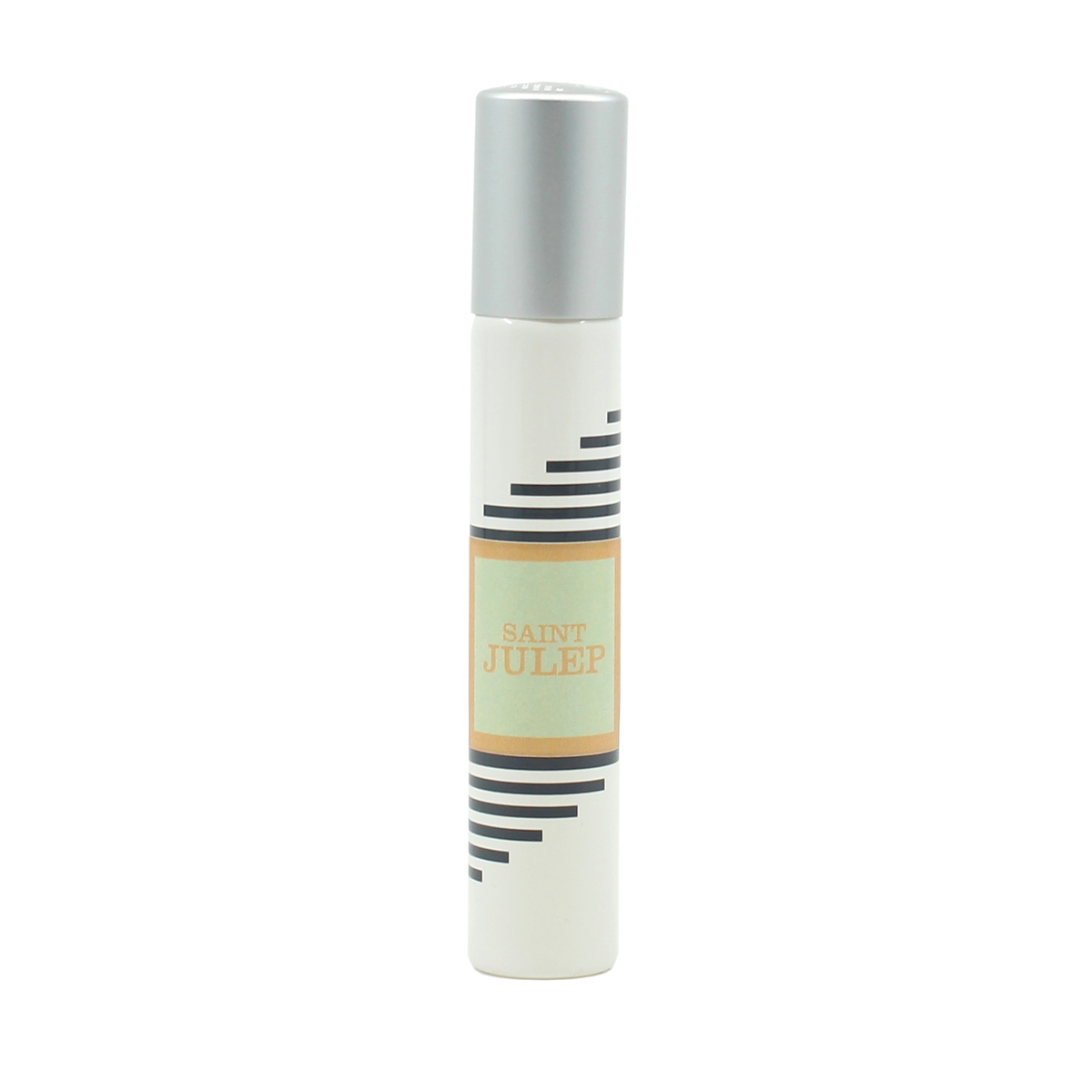 White Imaginary Authors travel spray with a silver cap and a mint green Saint Julep label on a white background
