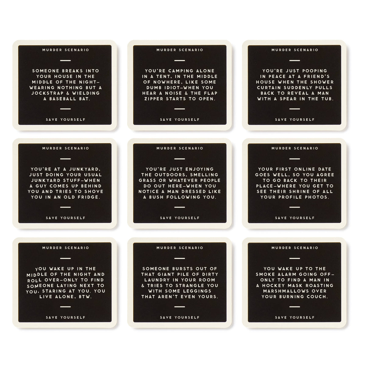 Second grid of black scenario cards