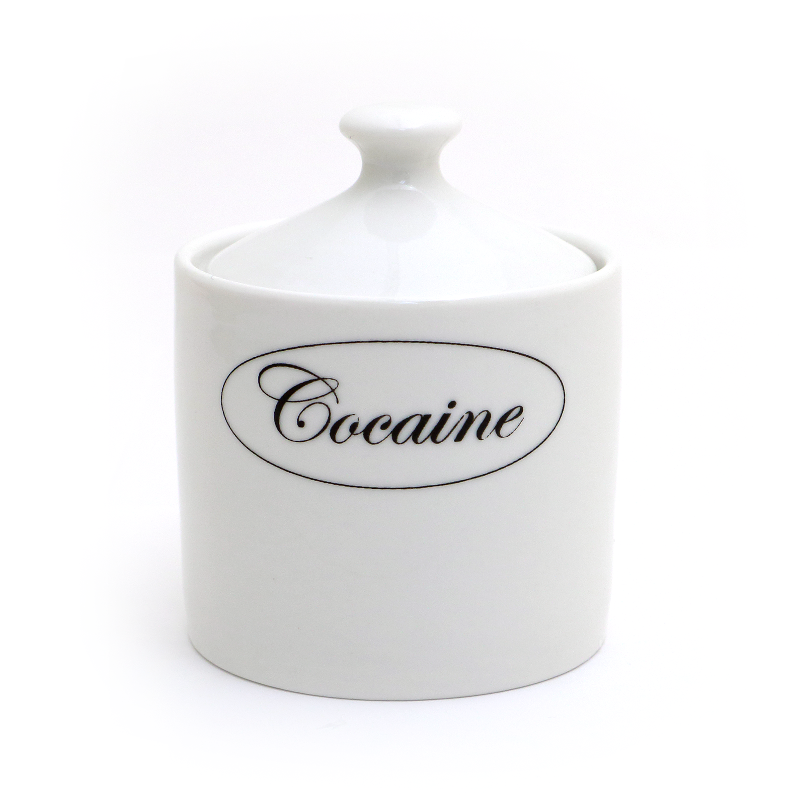 White container with 'Cocaine' label on a white background