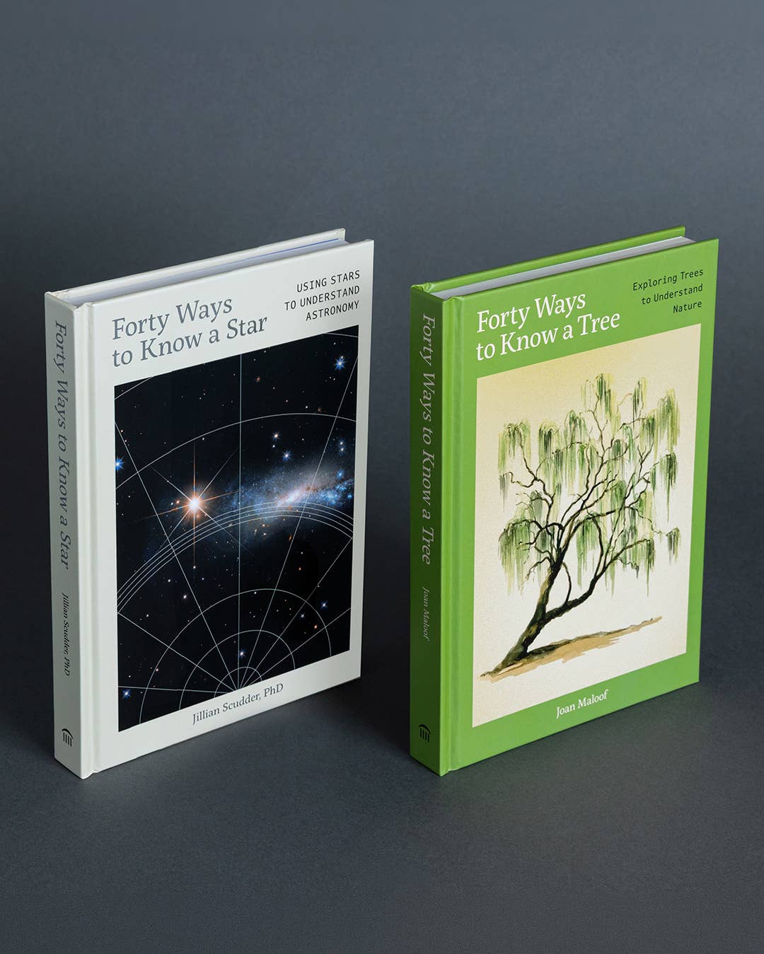 Forty Ways to Know a Tree beside a companion book with a dark starry cover on black
