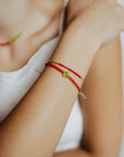 Beaded Silk Bracelet Friendship Collection | Spark: Red and Chartreuse