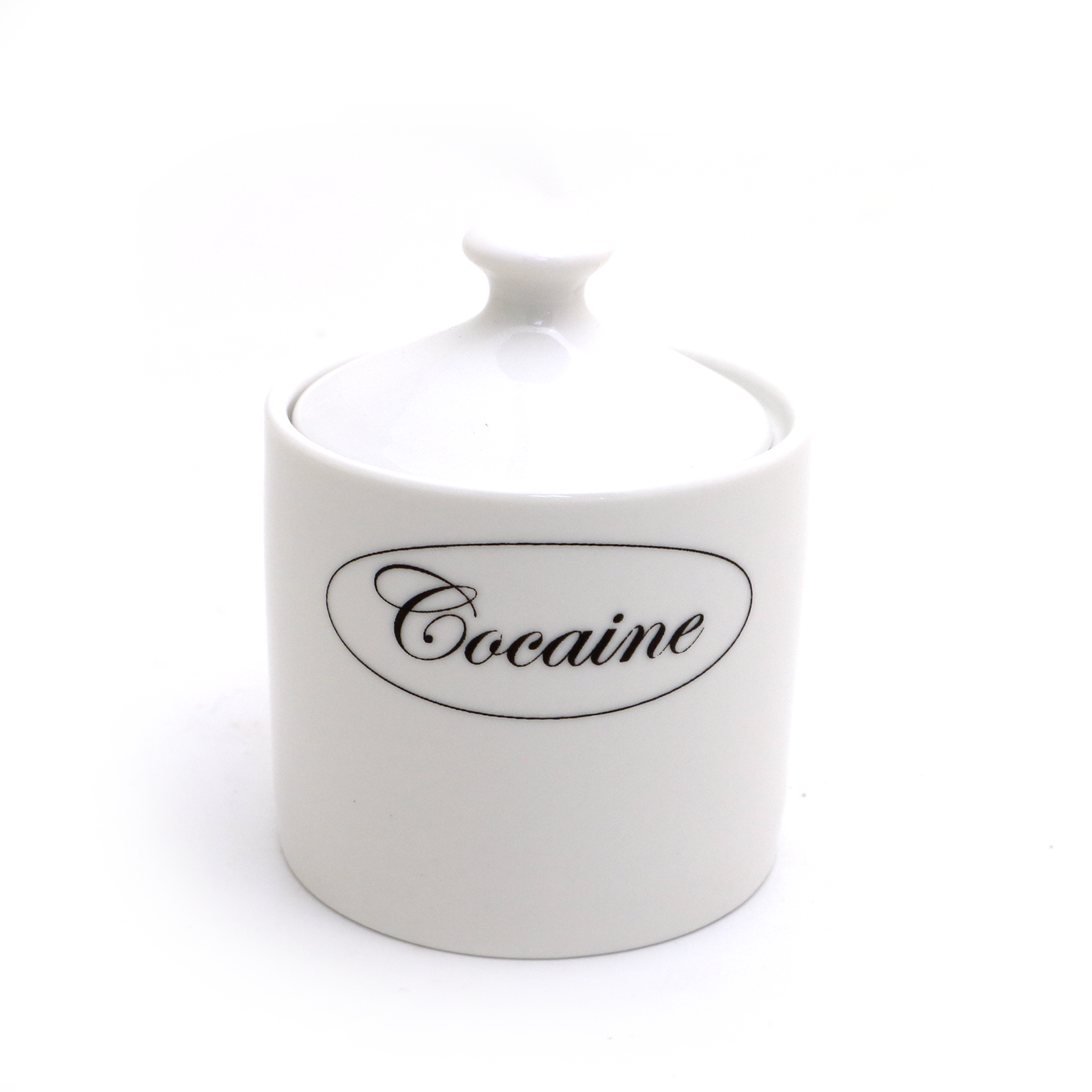 White container with 'Cocaine' text on a white background
