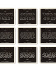 Grid of black scenario cards from the game