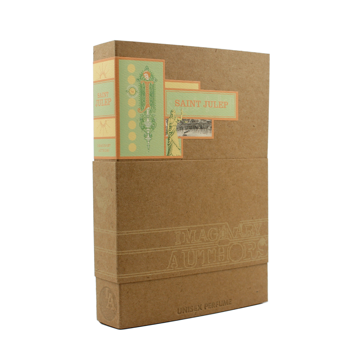 Kraft paper Saint Julep box with a green and peach label on a white background