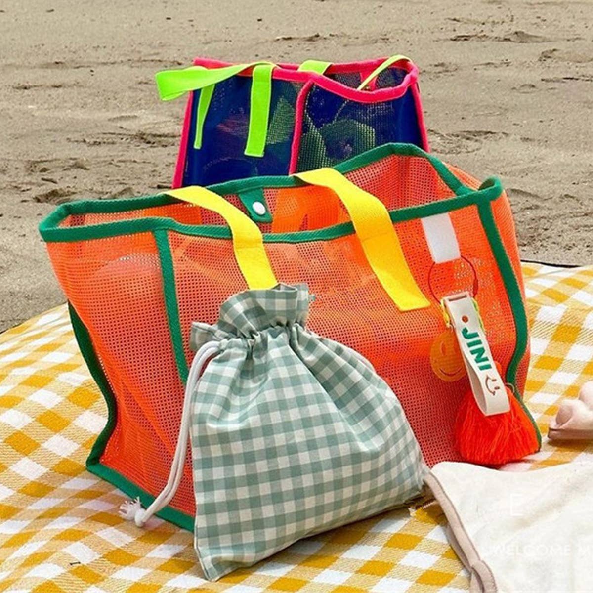 Mesh Contrast Beach Bag