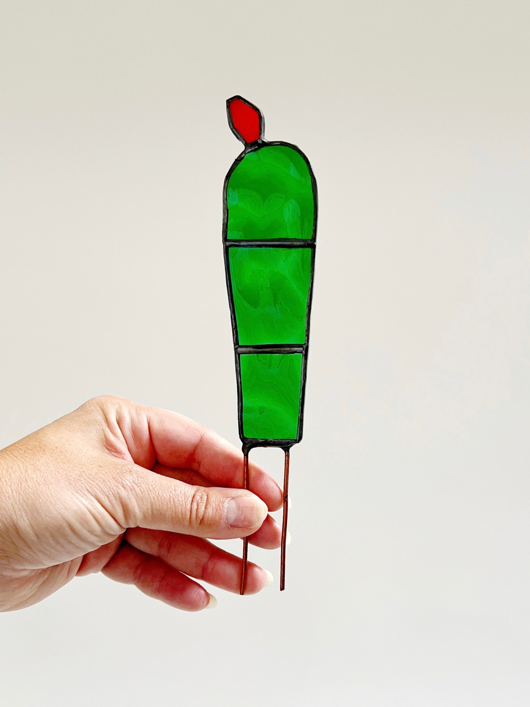 Stained Glass Plant Stake | Nopales Cactus with Yellow or Red Orange Prickly Pear.