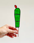 Stained Glass Plant Stake | Nopales Cactus with Yellow or Red Orange Prickly Pear.