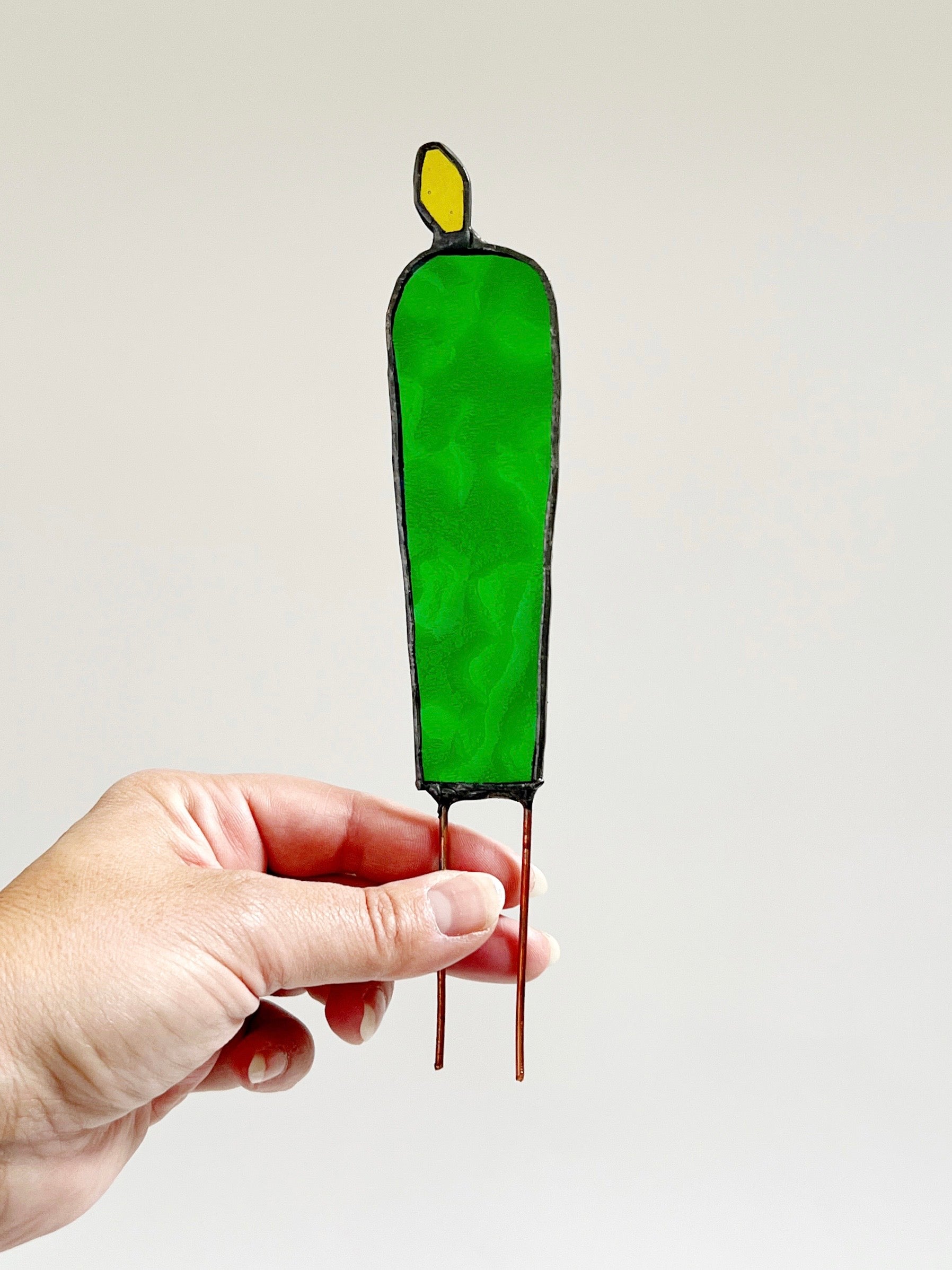 Stained Glass Plant Stake | Nopales Cactus with Yellow or Red Orange Prickly Pear.