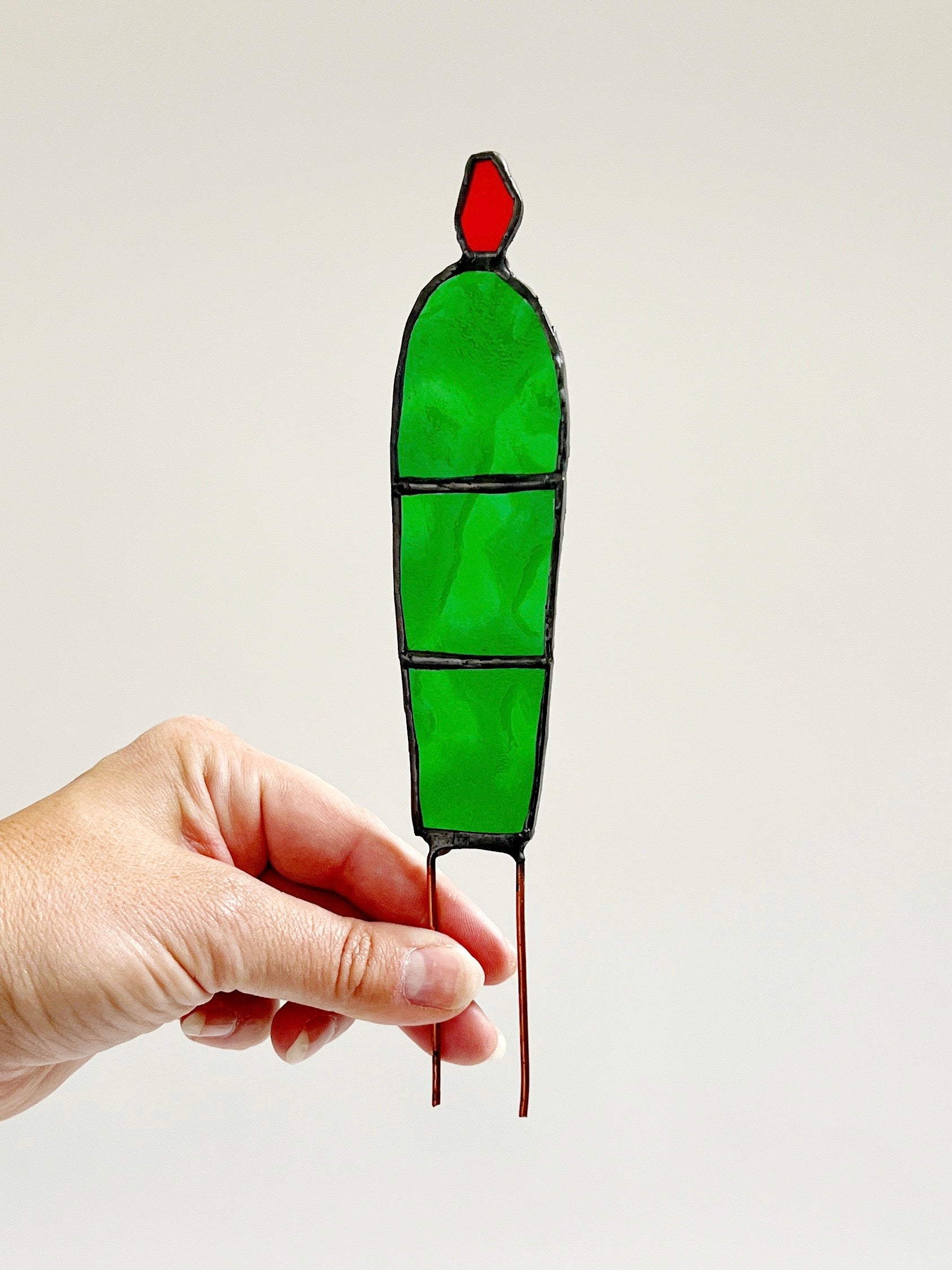 Stained Glass Plant Stake | Nopales Cactus with Yellow or Red Orange Prickly Pear.
