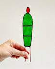 Stained Glass Plant Stake | Nopales Cactus with Yellow or Red Orange Prickly Pear.