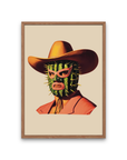 Retro cowboy in a cactus lucha libre mask, printed on archival matte paper. 8x10" bold art perfect for modern, maximalist, or western-inspired decor.