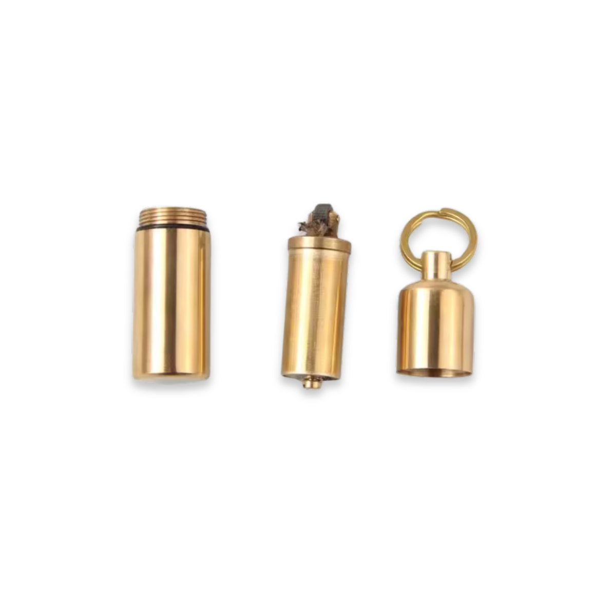 A tiny but mighty brass keychain lighter that's ready for whatever you throw at it. The waterproof screw-top cap keeps your flame protected from the elements, while the compact cylinder design clips right onto your keys so it's always within reach. Refillable with standard lighter fluid, this is the kind of reliable everyday carry lighter you'll wonder how you lived without.