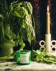 Inspired by Casa Polanco’s calm elegance with fresh linen, lush greenery, verbena, key lime, violet, and basil. Hand-painted jar designed to be re-loved and reused.