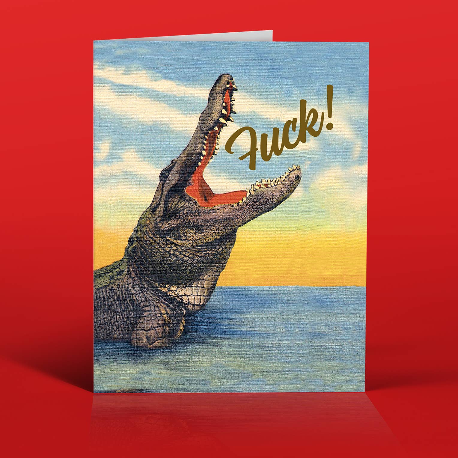 Card with an alligator and 'F***!' text on a red background
