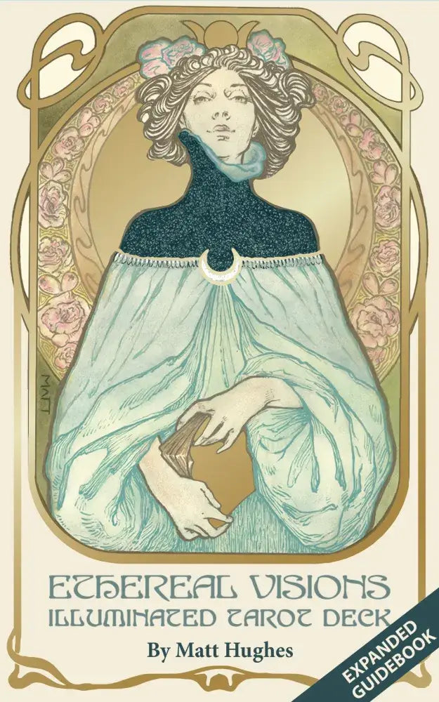 Ethereal Visions Tarot by Matt Hughes. 80 gold foil art nouveau tarot cards, 2 bonus Major Arcana &amp; 140-page guidebook. Collector's tarot deck.
