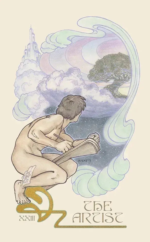 Ethereal Visions Tarot by Matt Hughes. 80 gold foil art nouveau tarot cards, 2 bonus Major Arcana &amp; 140-page guidebook. Collector's tarot deck.