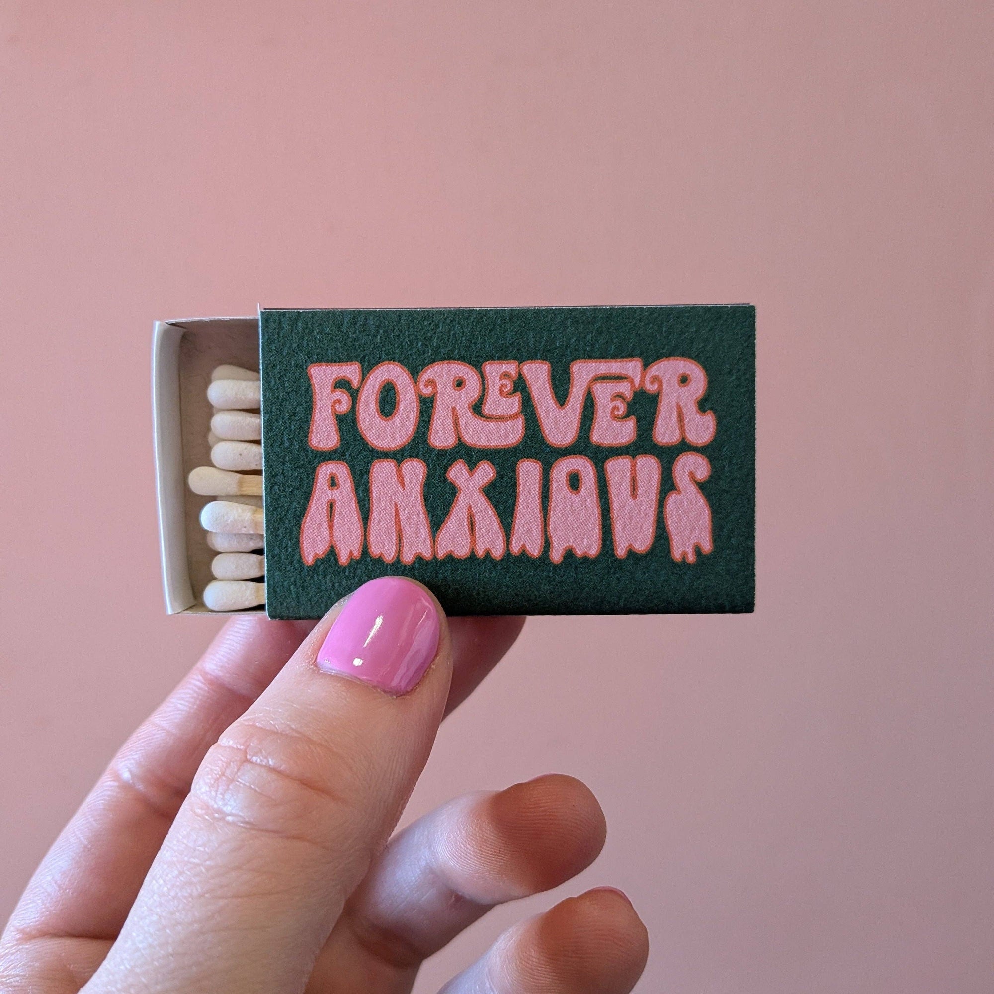 For the chronically overthinking, perpetually over-prepared, and deeply self-aware. With bold bubble letters and drippy dread, it’s anxiety—but make it groovy. Equal parts relatable and tongue-in-cheek, this match set makes the perfect gift for your most anxious friend…or yourself.