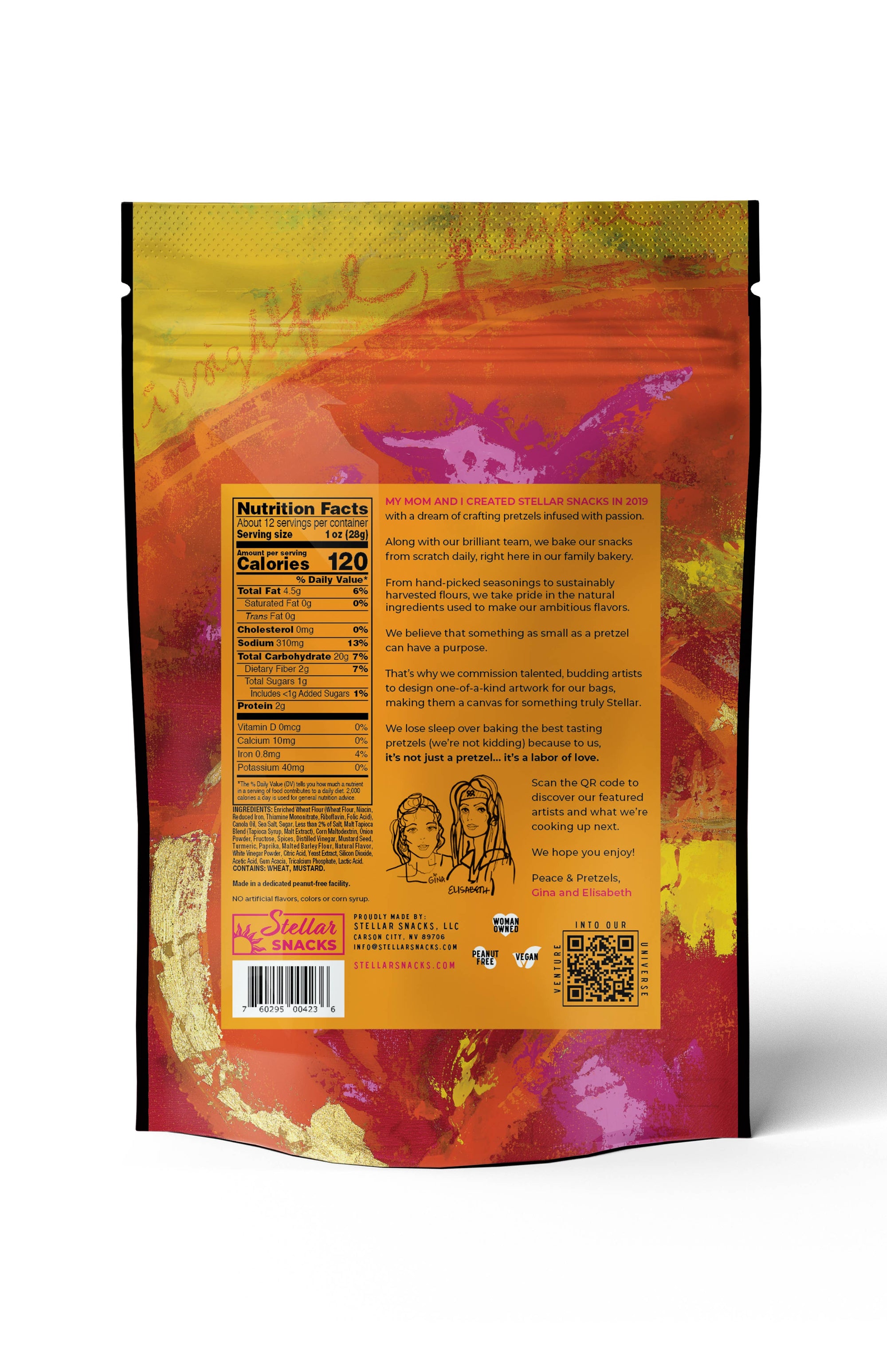 Colorful packaging with nutritional information on a white background