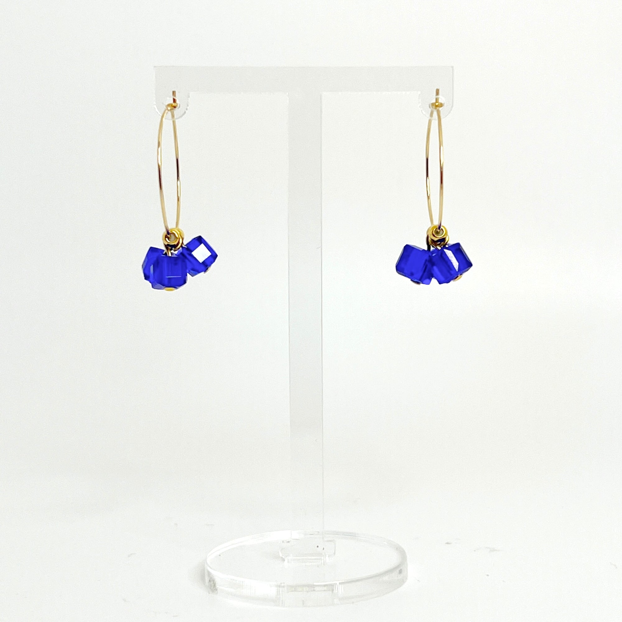 Cool, collected, and effortlessly modern. The Small Anchor Hoops feature a trio of bold cobalt crystal cubes clustered together for a structured, sculptural silhouette. Subtle but striking, they’re your go-to hoops when you want a pop of color with clean, confident lines.