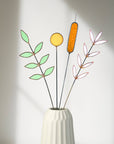 Handcrafted stained glass cattail stem for lasting, colorful home decor. Mix and match with other stems for a custom, everlasting floral arrangement.