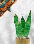 Handmade stained glass snake plant with 4 sculpted leaves. A cat-friendly, zero-maintenance houseplant alternative. Perfect for colorful home decor.