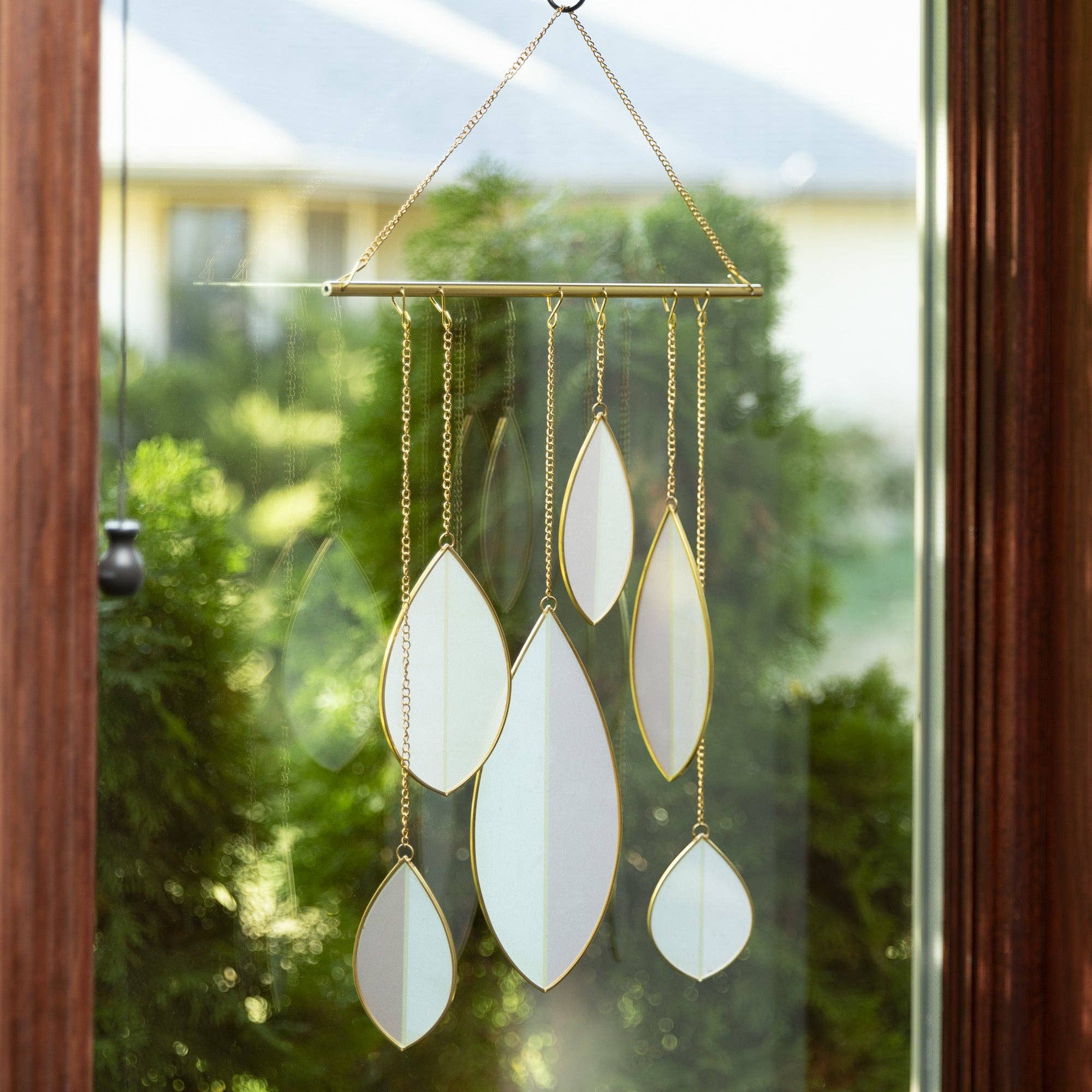 Brighten any room with this pink &amp; green stained glass suncatcher with copper accents—elegant, modern, and perfect as a gift.