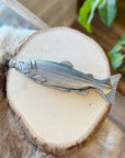 Sleek silver fish flask—stainless steel, pocket-friendly, and perfect for on-the-go pours. Polished, portable, and ready to make a splash.