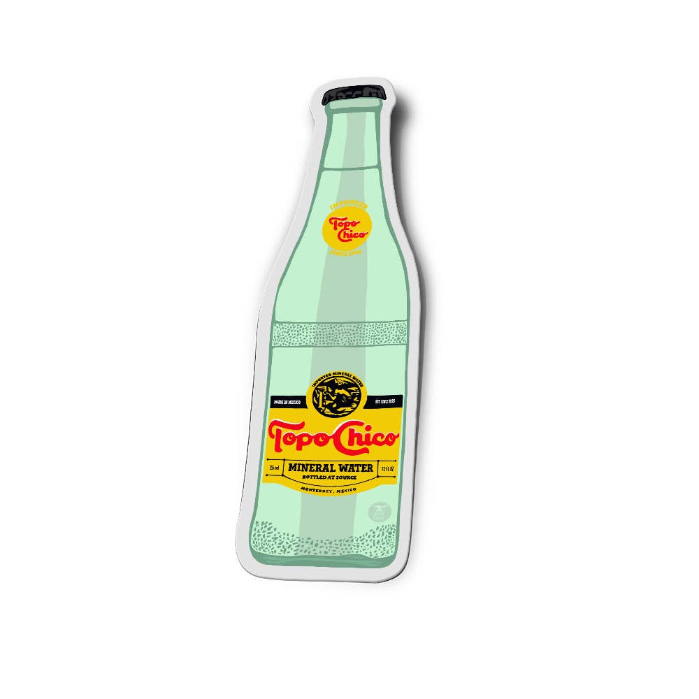 Show your love for the fizzy stuff with this Topo Chico bottle sticker! Made from super durable vinyl, this sticker is tough enough for your car, water bottle, laptop, cooler—wherever you need a little extra personality. Weatherproof, waterproof, and ready for adventure, it’s guaranteed to stick through whatever you throw its way.