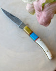 Folding Pocket Knife | Bone & Turquoise Damascus Steel