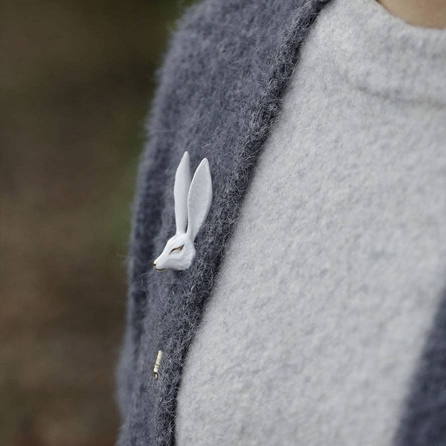 Ceramic Brooch | White Fox Pin