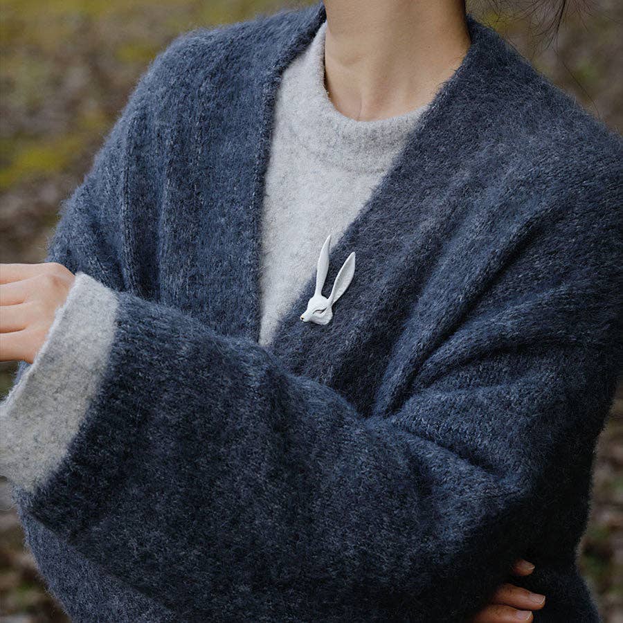 Ceramic Brooch | White Fox Pin