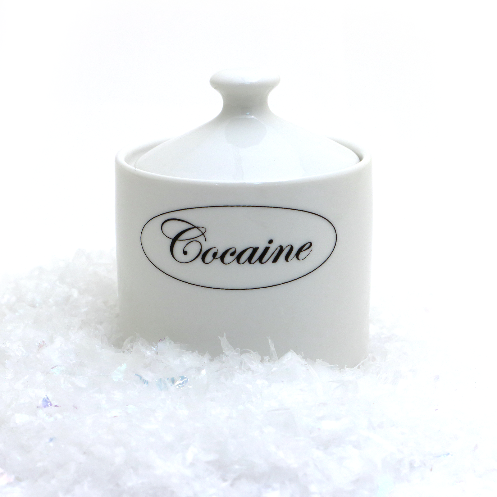 White container labeled 'Cocaine' on a white background