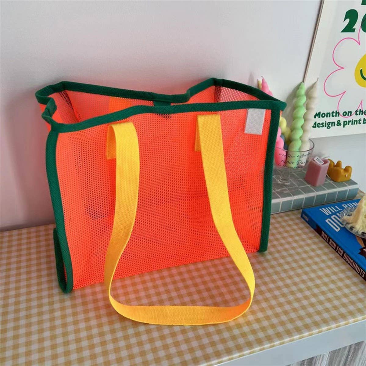 Mesh Contrast Beach Bag