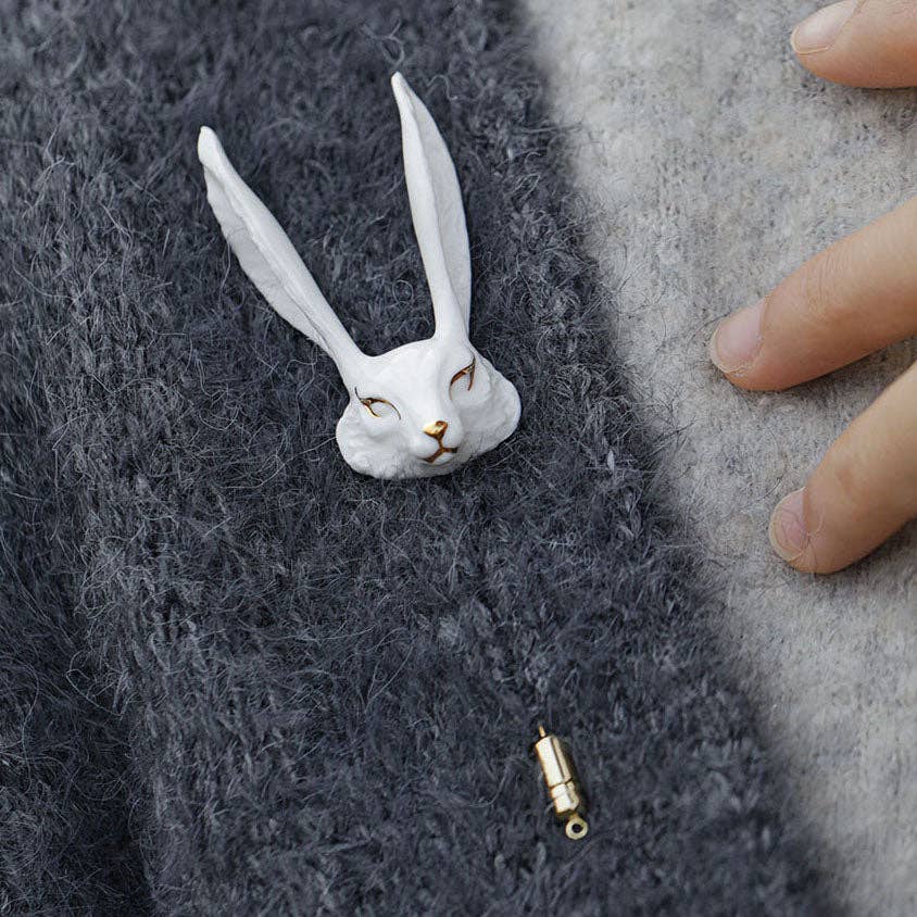 Ceramic Brooch | White Fox Pin