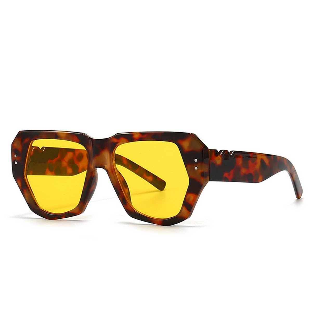 Sunglasses with tortoiseshell frame and yellow lenses on a white background