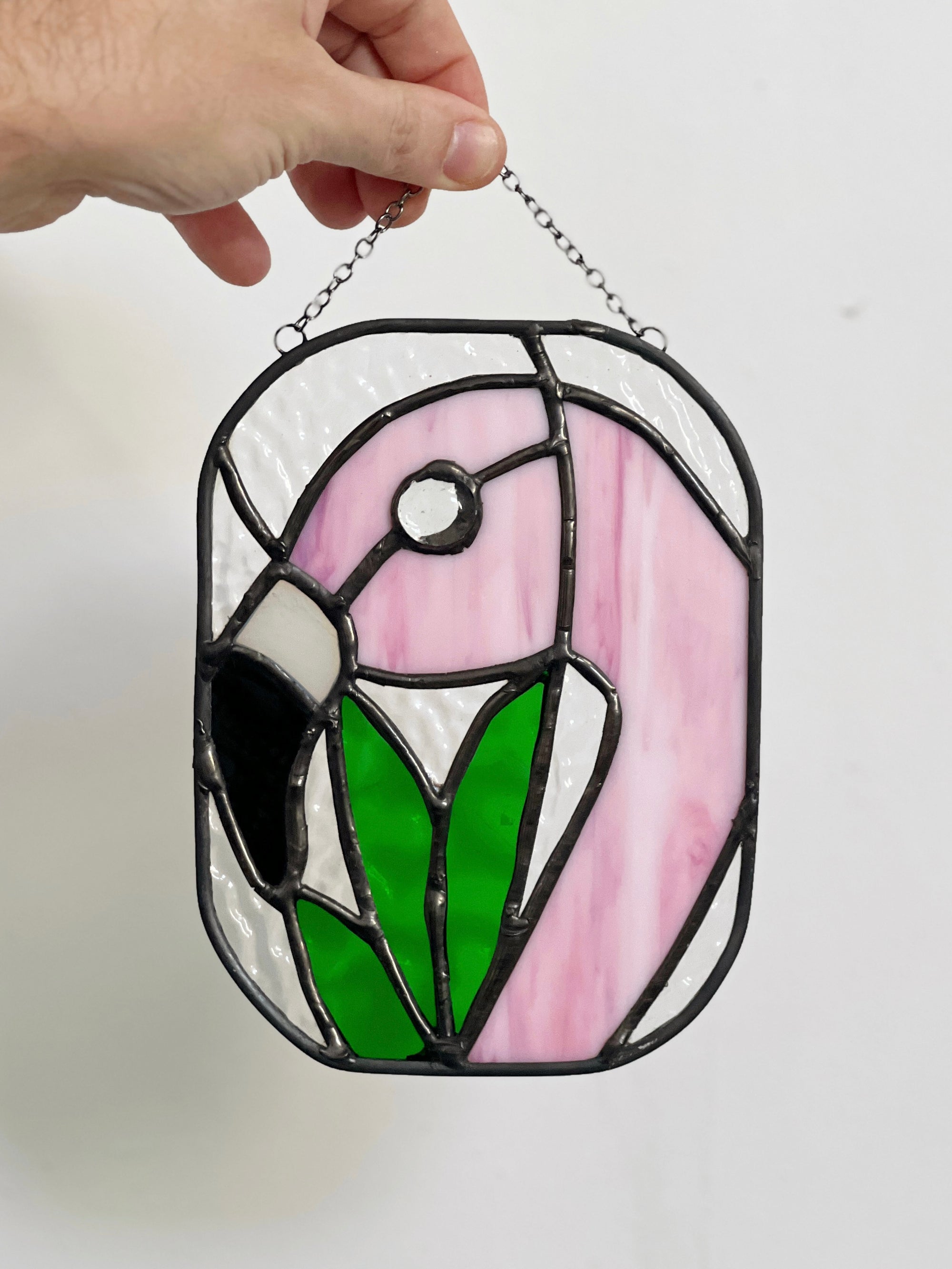 Handcrafted stained glass bird suncatcher. Flamingo, hummingbird &amp; owl designs. Unique window decor &amp; bird lover gift. Perfect for sunny windows.