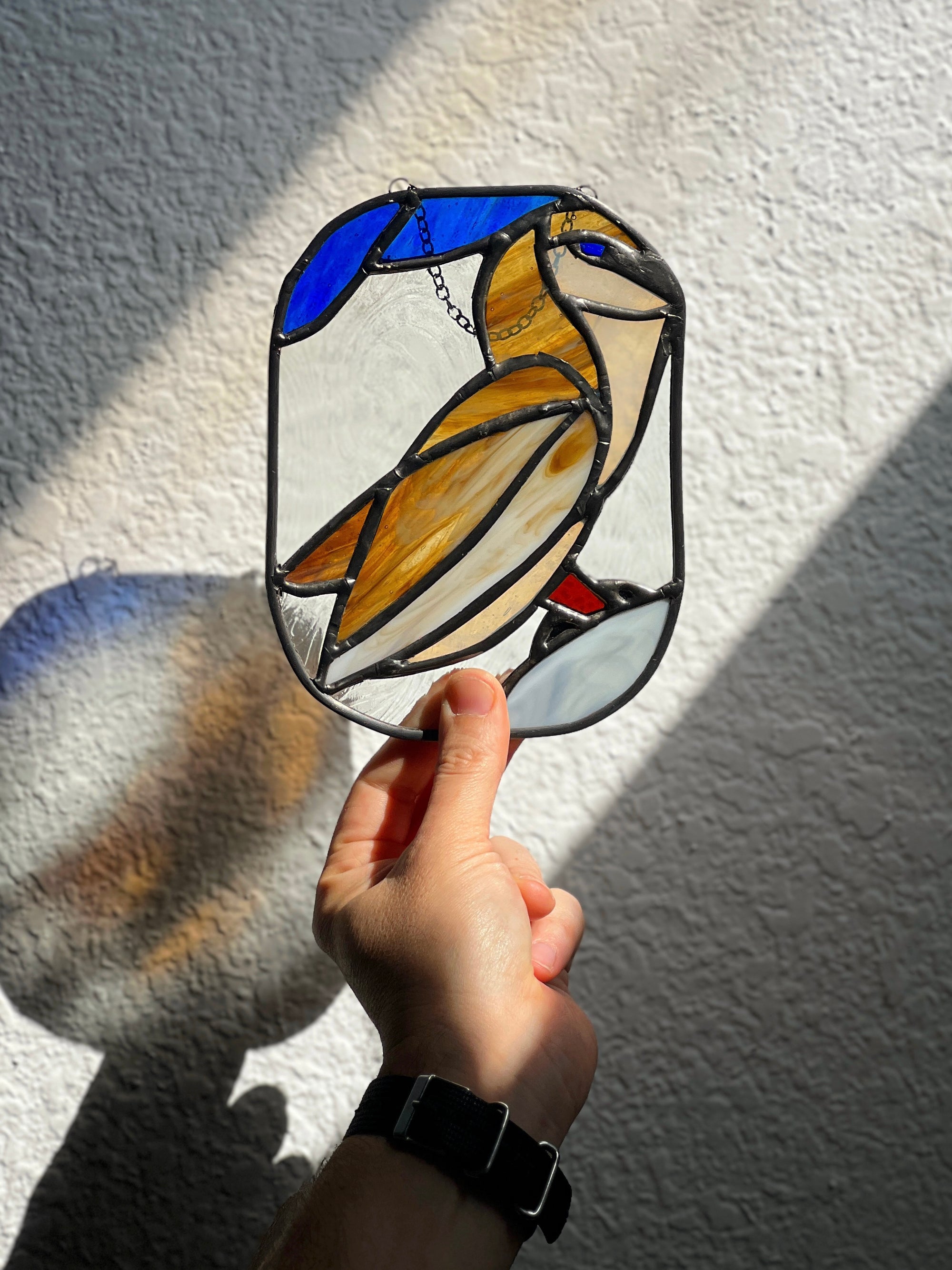Handcrafted stained glass bird suncatcher. Flamingo, hummingbird &amp; owl designs. Unique window decor &amp; bird lover gift. Perfect for sunny windows.