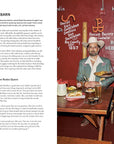 Book spread on Little Red Barn in San Antonio, with two people in western wear posing in a red dining room
