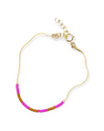 Step into a world of vibrant energy with our Kaleid Bracelet– a collection that ignites your look with captivating patterns and daring hues. This isn't just jewelry; it's an invitation to embrace your boldest self. Refined Japanese glass beads are meticulously threaded onto a 14k gold-filled chain – a match made in modern style heaven.